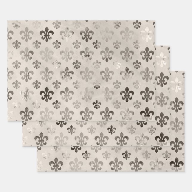 Fleur De Lis Pattern Distressed Decoupage Wrapping Paper Sheets (Set)