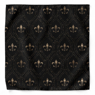 Fleur-de-lis pattern dot art black and gold bandana