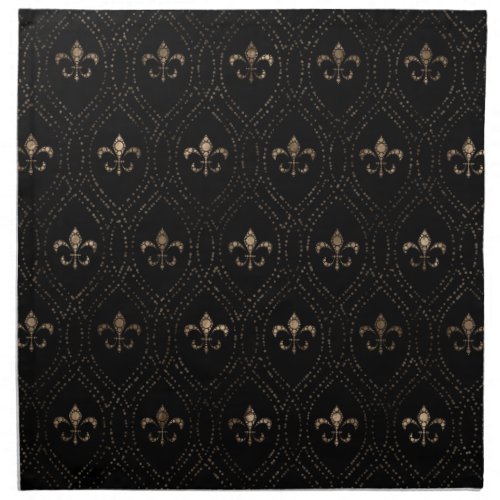 Fleur_de_lis pattern dot art black and gold cloth napkin