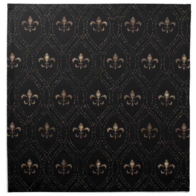 Fleur-de-lis pattern dot art black and gold cloth napkin (Front)