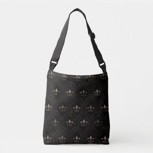 Fleur_de_lis pattern dot art black and gold crossbody bag