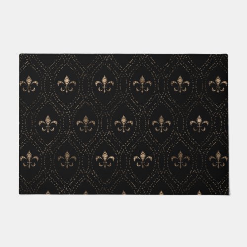 Fleur_de_lis pattern dot art black and gold doormat