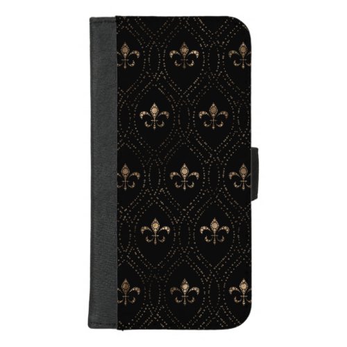 Fleur_de_lis pattern dot art black and gold iPhone 87 plus wallet case