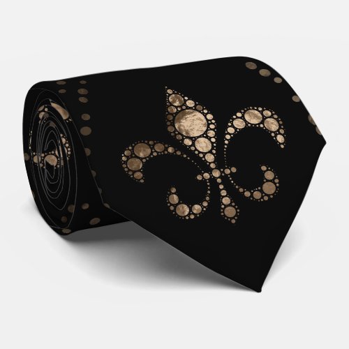 Fleur_de_lis pattern dot art black and gold neck tie