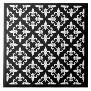 Fleur de Lis Pattern Ebony Tile