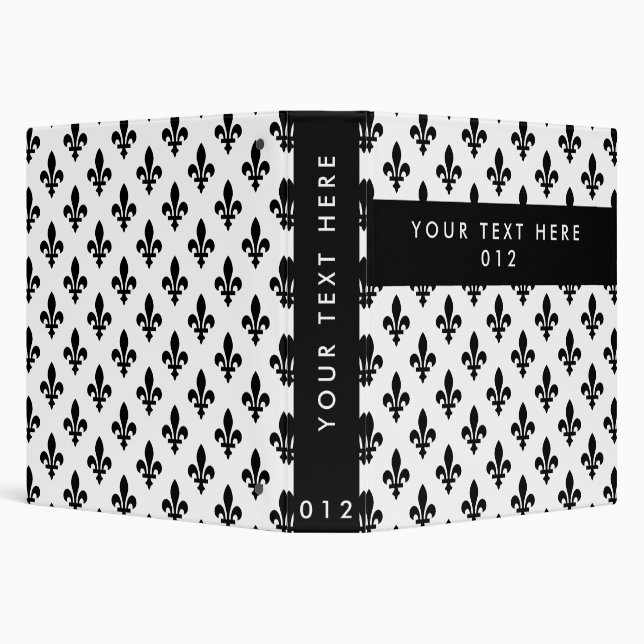 Fleur de Lis Pattern, French, Royal, Black 3 Ring Binder (Background)
