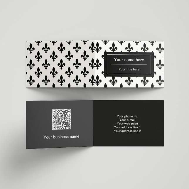 Fleur de Lis Pattern, French, Royal, Black Business Card (Creator Uploaded)