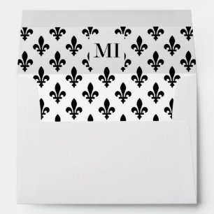 Fleur de Lis Pattern, French, Royal, Black Envelope