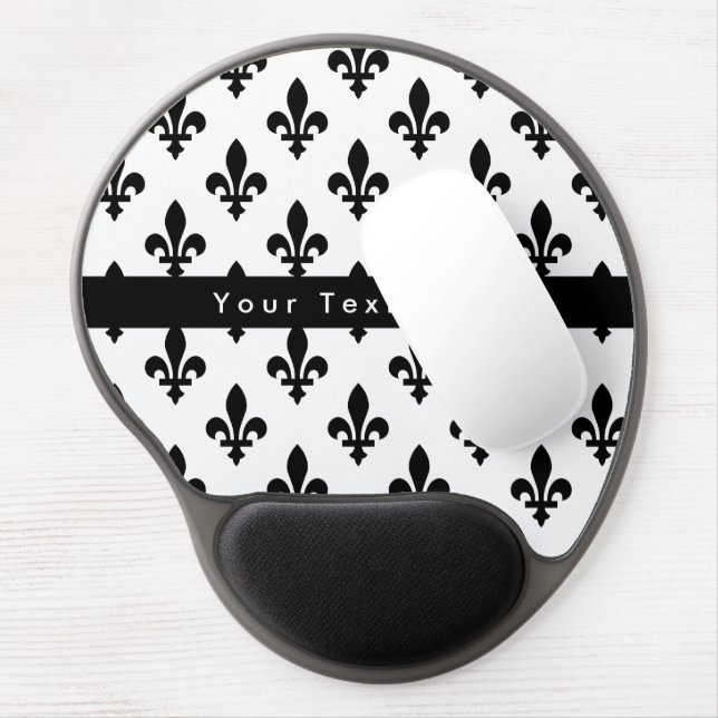 Fleur de Lis Pattern, French, Royal, Black Gel Mouse Pad (Left Side)