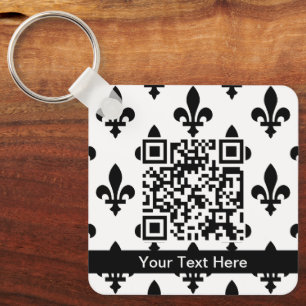 Fleur de Lis Pattern, French, Royal, Black Keychain