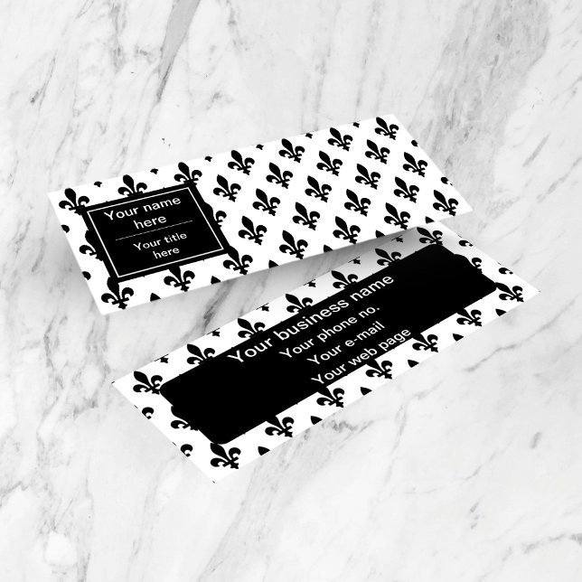 Fleur de Lis Pattern, French, Royal, Black Mini Business Card (Creator Uploaded)