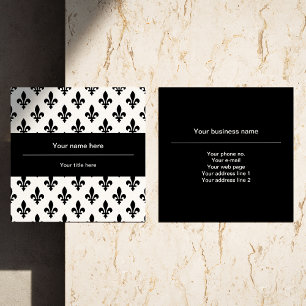 Fleur de Lis Pattern, French, Royal, Black Square Business Card