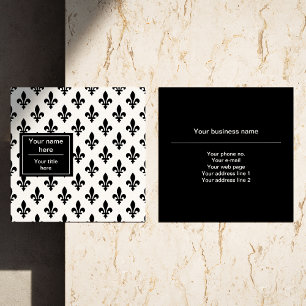 Fleur de Lis Pattern, French, Royal, Black Square Business Card