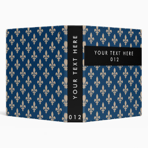 Fleur de Lis Pattern, French, Royal, Cream, Blue 3 Ring Binder