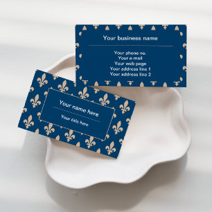 Fleur de Lis Pattern, French, Royal, Cream, Blue Business Card