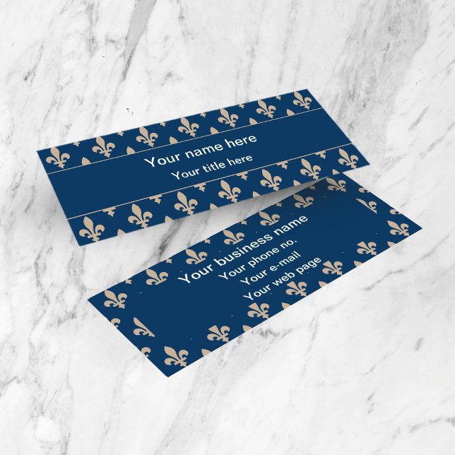 Fleur de Lis Pattern, French, Royal, Cream, Blue Mini Business Card (Creator Uploaded)