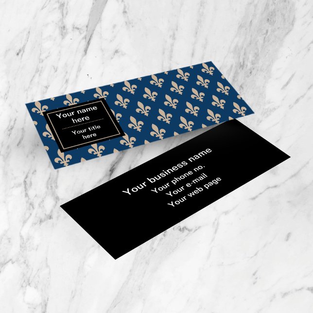 Fleur de Lis Pattern, French, Royal, Cream, Blue Mini Business Card (Creator Uploaded)