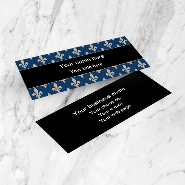 Fleur de Lis Pattern, French, Royal, Cream, Blue Mini Business Card (Creator Uploaded)
