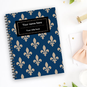 Fleur de Lis Pattern, French, Royal, Cream, Blue Notebook