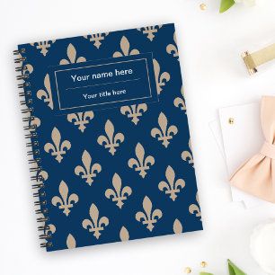 Fleur de Lis Pattern, French, Royal, Cream, Blue Notebook
