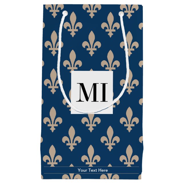 Fleur de Lis Pattern, French, Royal, Cream, Blue Small Gift Bag (Front)