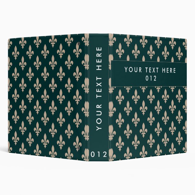 Fleur de Lis Pattern, French, Royal, Cream, Green 3 Ring Binder (Background)
