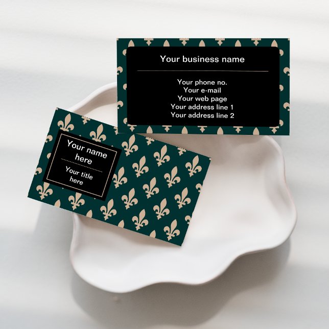 Fleur de Lis Pattern, French, Royal, Cream, Green Business Card (Creator Uploaded)