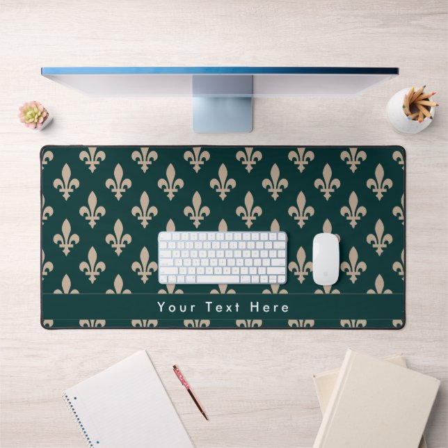 Fleur de Lis Pattern, French, Royal, Cream, Green Desk Mat (Office 1)