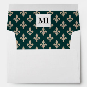 Fleur de Lis Pattern, French, Royal, Cream, Green Envelope