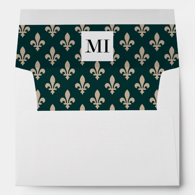 Fleur de Lis Pattern, French, Royal, Cream, Green Envelope (Back (Bottom))