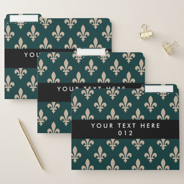 Fleur de Lis Pattern, French, Royal, Cream, Green File Folder (Set)