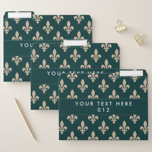 Fleur de Lis Pattern, French, Royal, Cream, Green File Folder