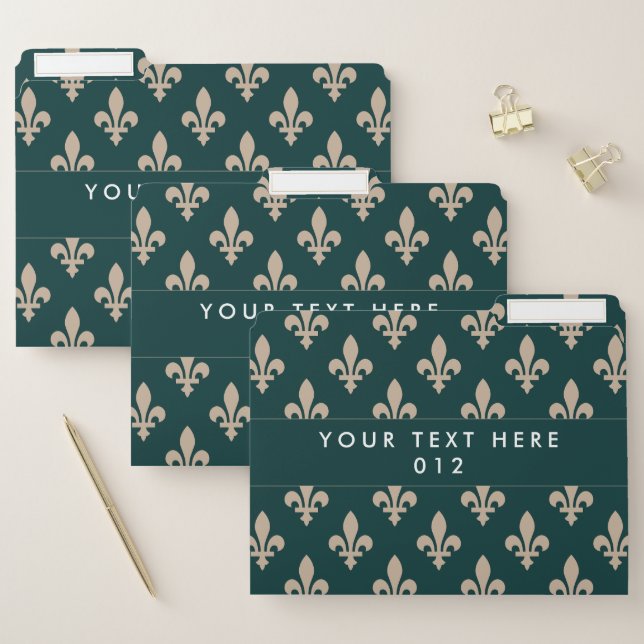 Fleur de Lis Pattern, French, Royal, Cream, Green File Folder (Set)