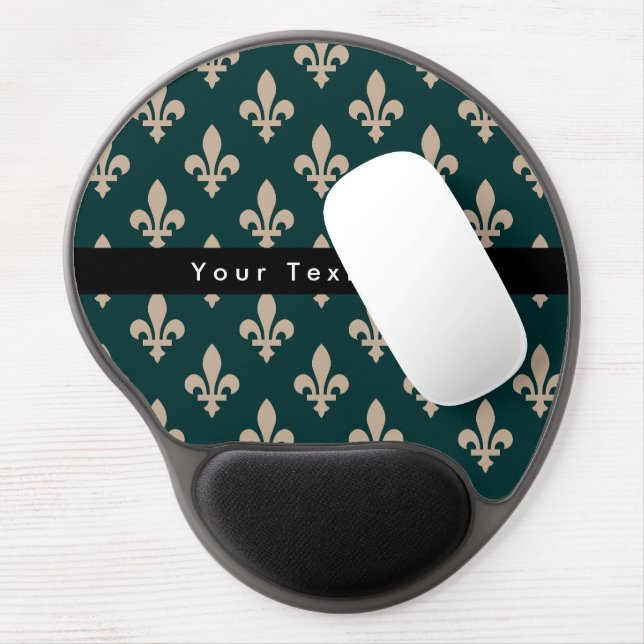 Fleur de Lis Pattern, French, Royal, Cream, Green Gel Mouse Pad (Left Side)