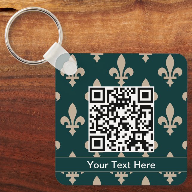 Fleur de Lis Pattern, French, Royal, Cream, Green Keychain (Front)