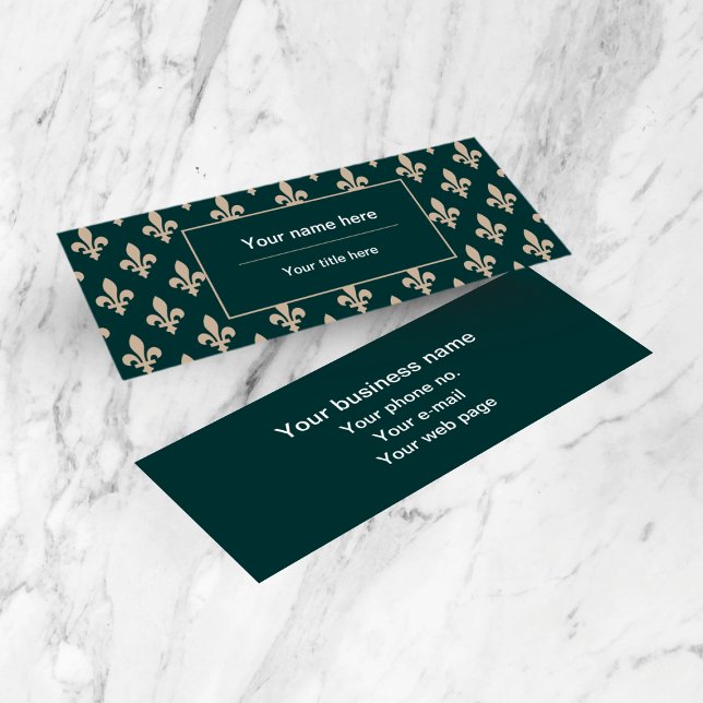 Fleur de Lis Pattern, French, Royal, Cream, Green Mini Business Card (Creator Uploaded)