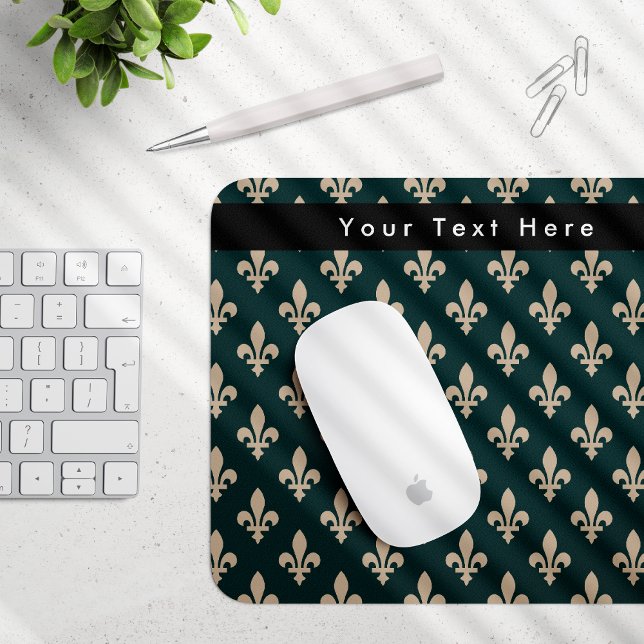 Fleur de Lis Pattern, French, Royal, Cream, Green Mouse Pad (Creator Uploaded)