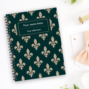 Fleur de Lis Pattern, French, Royal, Cream, Green Notebook