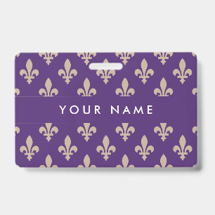 Fleur de Lis Pattern, French, Royal, Cream, Purple Badge