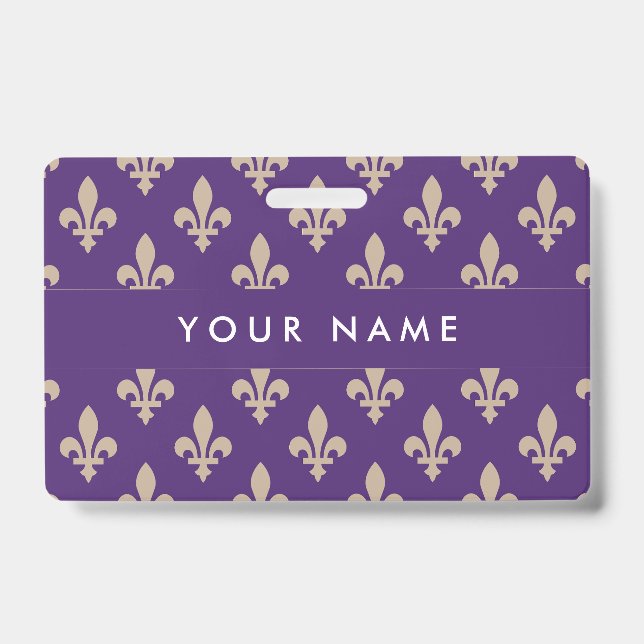 Fleur de Lis Pattern, French, Royal, Cream, Purple Badge (Front)