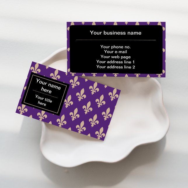 Fleur de Lis Pattern, French, Royal, Cream, Purple Business Card (Creator Uploaded)
