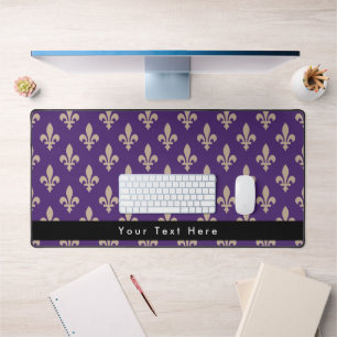 Fleur de Lis Pattern, French, Royal, Cream, Purple Desk Mat