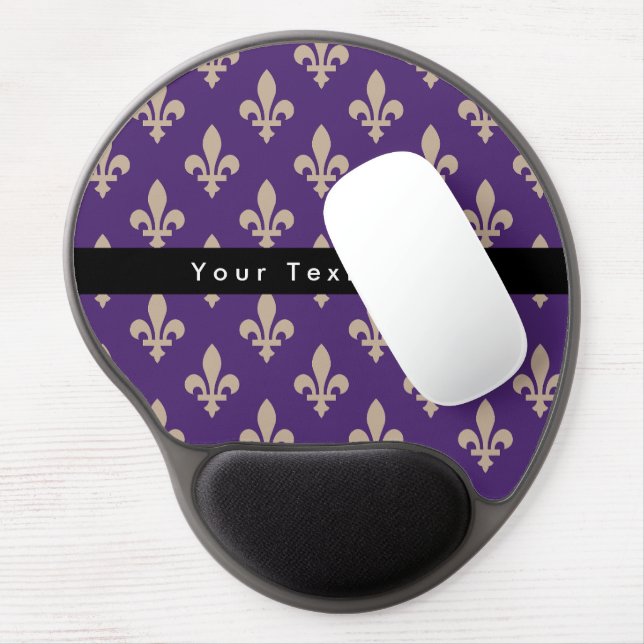 Fleur de Lis Pattern, French, Royal, Cream, Purple Gel Mouse Pad (Left Side)