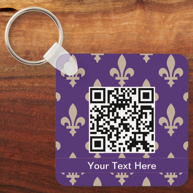Fleur de Lis Pattern, French, Royal, Cream, Purple Keychain (Front)