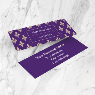 Fleur de Lis Pattern, French, Royal, Cream, Purple Mini Business Card