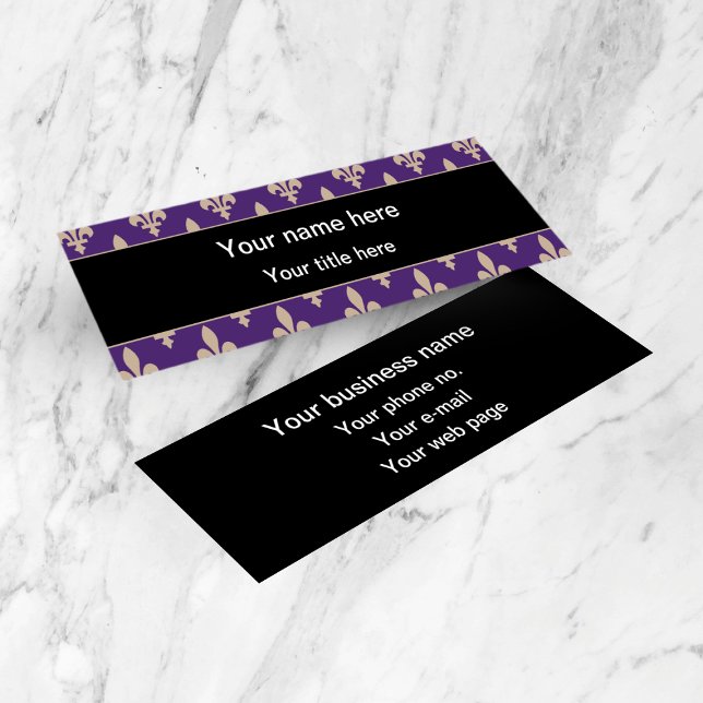 Fleur de Lis Pattern, French, Royal, Cream, Purple Mini Business Card (Creator Uploaded)