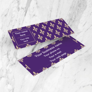 Fleur de Lis Pattern, French, Royal, Cream, Purple Mini Business Card