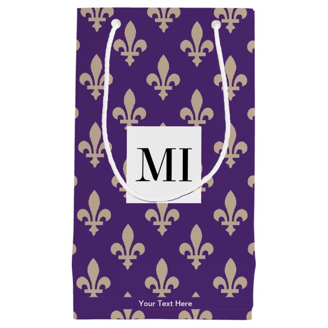 Fleur de Lis Pattern, French, Royal, Cream, Purple Small Gift Bag (Front)