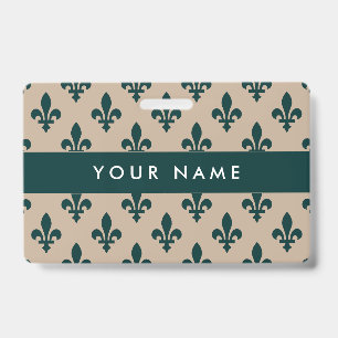 Fleur de Lis Pattern, French, Royal, Green Badge