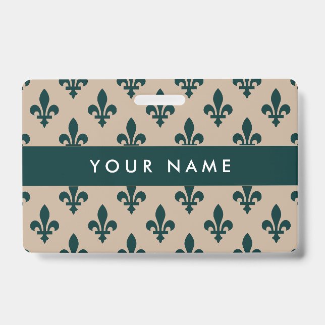 Fleur de Lis Pattern, French, Royal, Green Badge (Front)